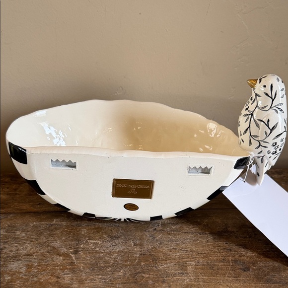 MacKenzie-Childs Black and White Checkered Bowl with Bird Accent NWT - Picture 3 of 8